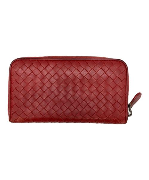 BOTTEGA VENETA（ボッテガベネタ）BOTTEGA VENETA (ボッテガベネタ) イントレチャートラウンドファスナーウォレット レッドの古着・服飾アイテム