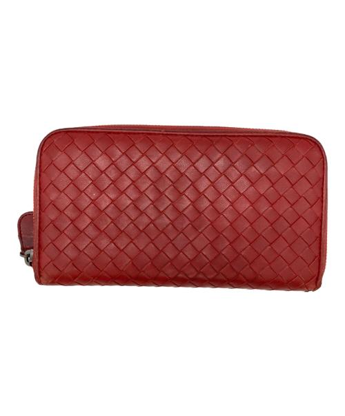 BOTTEGA VENETA（ボッテガベネタ）BOTTEGA VENETA (ボッテガベネタ) イントレチャートラウンドファスナーウォレット レッドの古着・服飾アイテム