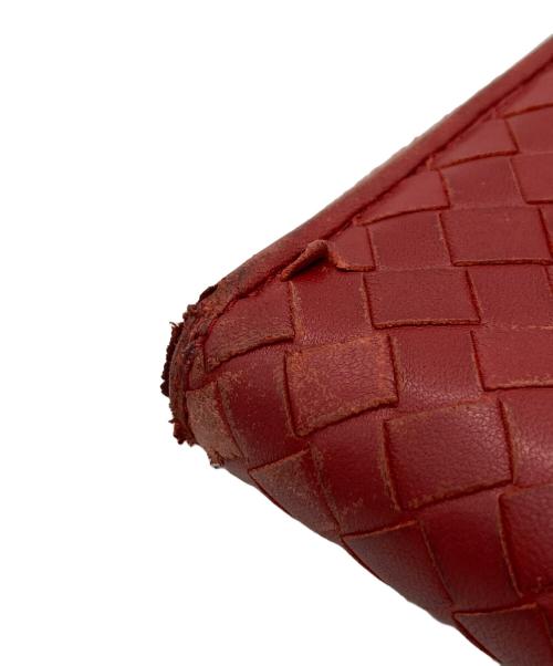 BOTTEGA VENETA（ボッテガベネタ）BOTTEGA VENETA (ボッテガベネタ) イントレチャートラウンドファスナーウォレット レッドの古着・服飾アイテム
