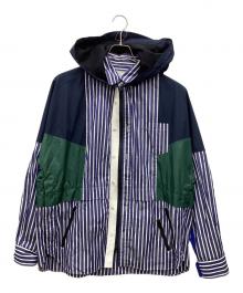 sacai（サカイ）の古着「ドッキングフーデッドストライプシャツ」｜ネイビー