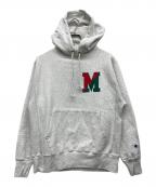 Championチャンピオン）の古着「両面プリントリバースウィーブスウェットパーカー」｜ホワイト