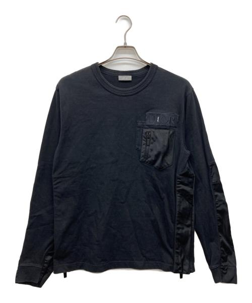 Dior（ディオール）Dior (ディオール) sacai (サカイ) サイドスリット ナイロン切替 スウェットシャツ ブラック サイズ:Mの古着・服飾アイテム