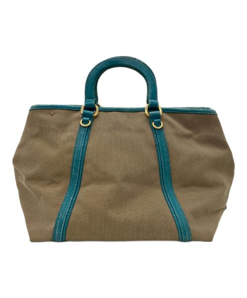 PRADA（プラダ）PRADA (プラダ) カナパキャンバスハンドバッグ ベージュ×ターコイズの古着・服飾アイテム