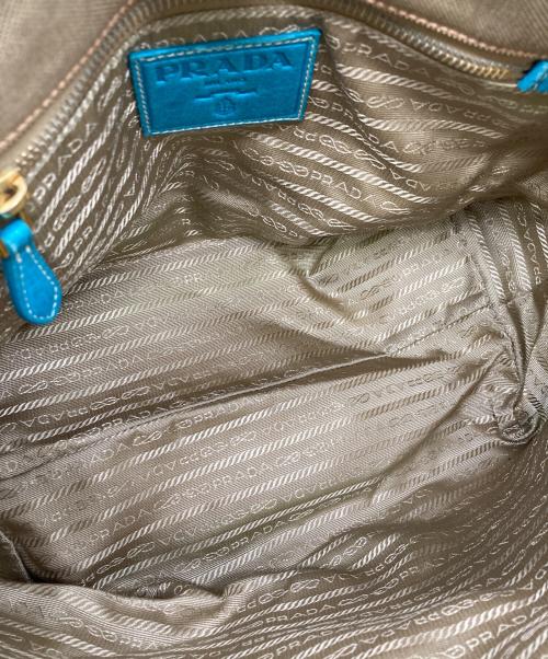 PRADA（プラダ）PRADA (プラダ) カナパキャンバスハンドバッグ ベージュ×ターコイズの古着・服飾アイテム