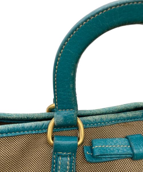 PRADA（プラダ）PRADA (プラダ) カナパキャンバスハンドバッグ ベージュ×ターコイズの古着・服飾アイテム