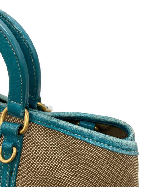 PRADA（プラダ）PRADA (プラダ) カナパキャンバスハンドバッグ ベージュ×ターコイズの古着・服飾アイテム