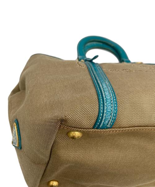 PRADA（プラダ）PRADA (プラダ) カナパキャンバスハンドバッグ ベージュ×ターコイズの古着・服飾アイテム