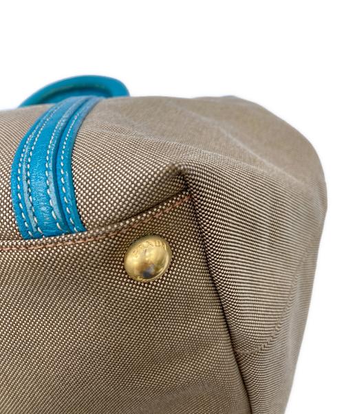 PRADA（プラダ）PRADA (プラダ) カナパキャンバスハンドバッグ ベージュ×ターコイズの古着・服飾アイテム