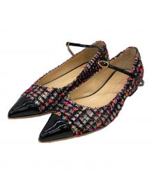 JENNIFER CHAMANDI（ジェニファーチャマンディ）の古着「ツイードアンクストラップポインテッドトゥパンプス」｜ブラック