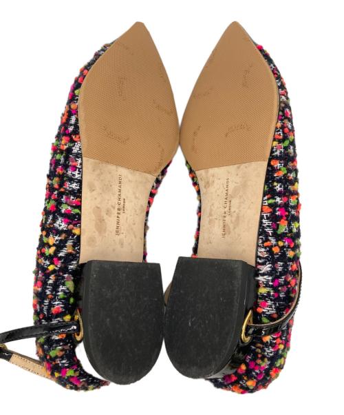 JENNIFER CHAMANDI（ジェニファーチャマンディ）JENNIFER CHAMANDI (ジェニファーチャマンディ) ツイードアンクストラップポインテッドトゥパンプス ブラック サイズ:35の古着・服飾アイテム