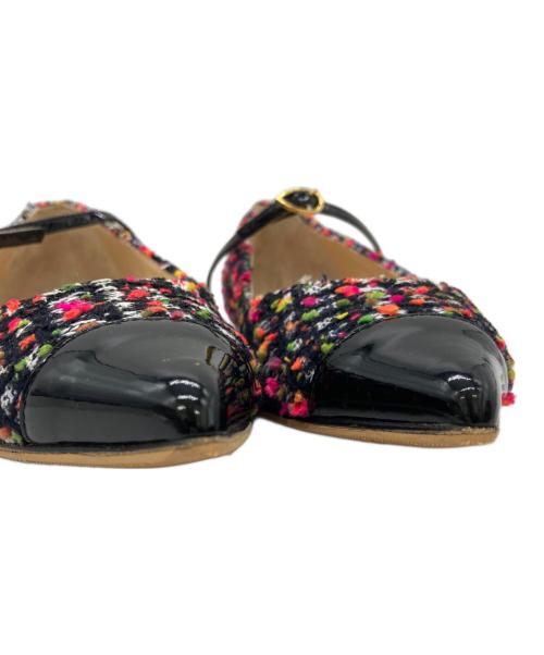 JENNIFER CHAMANDI（ジェニファーチャマンディ）JENNIFER CHAMANDI (ジェニファーチャマンディ) ツイードアンクストラップポインテッドトゥパンプス ブラック サイズ:35の古着・服飾アイテム