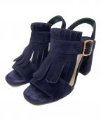 PRADAプラダ）の古着「スエードフリンジハイヒールパンプス」｜ネイビー