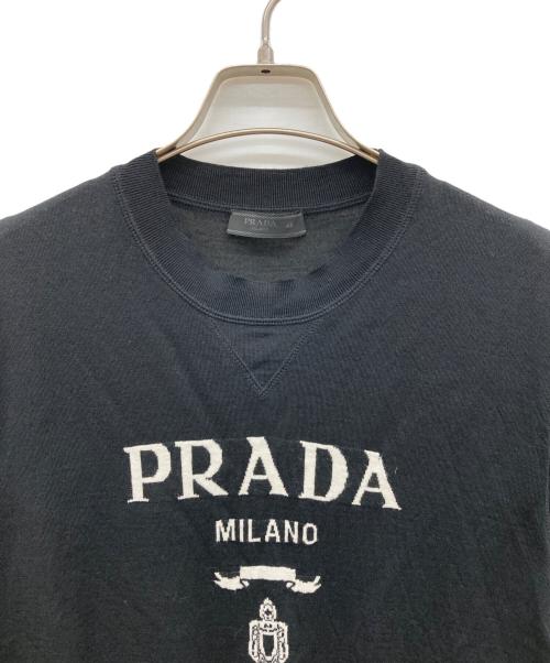 PRADA（プラダ）PRADA (プラダ) ロゴジャガードハイゲージ ウールショートスリーブニット ブラック サイズ:SZ46の古着・服飾アイテム