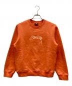 stussyステューシー）の古着「ロゴ刺繍スウェット」｜オレンジ