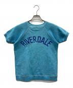 USEDユーズド）の古着「フロッキープリントショートスリーブスウェット」｜スカイブルー