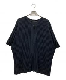 SEVENTH（セブンス）の古着「ジップアップ半袖リブニット」｜ブラック