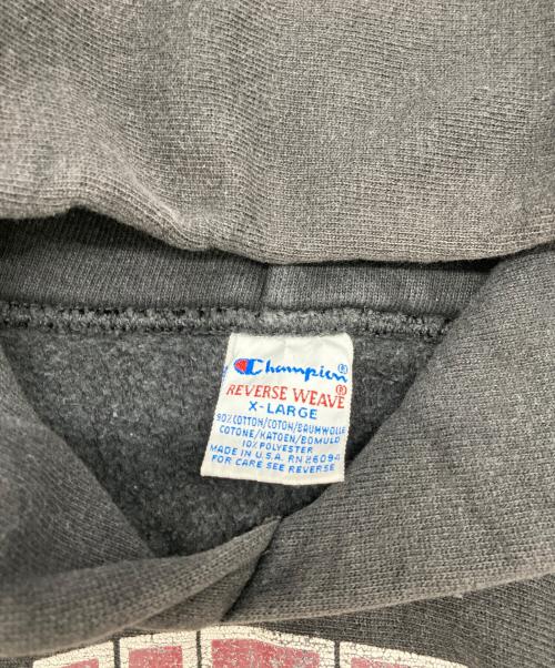 Champion REVERSE WEAVE（チャンピオン リバース ウィーブ）Champion REVERSE WEAVE (チャンピオン リバース ウィーブ) 三段プリントフーディ ブラック希少 サイズ:X-LARGEの古着・服飾アイテム