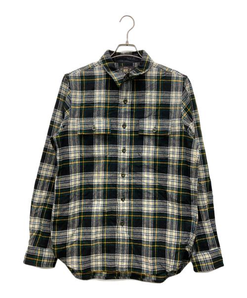 RRL（ダブルアールエル）RRL (ダブルアールエル) エルボーパッチウールチェックネルシャツ グリーン サイズ:Mの古着・服飾アイテム