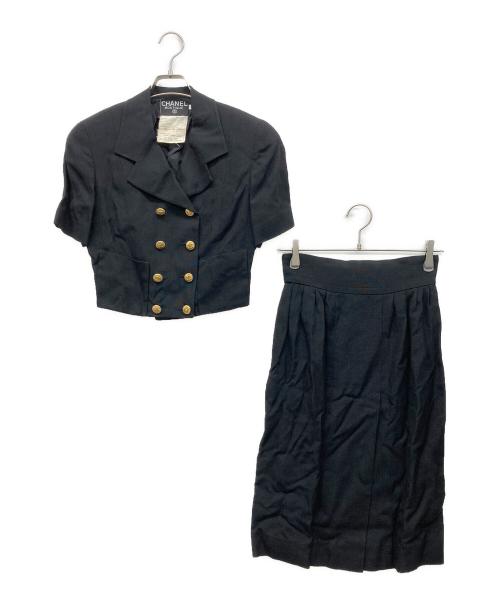 CHANEL（シャネル）CHANEL (シャネル) ココマーク金釦ショートスリーブジャケット&スカートセット ブラック サイズ:38の古着・服飾アイテム