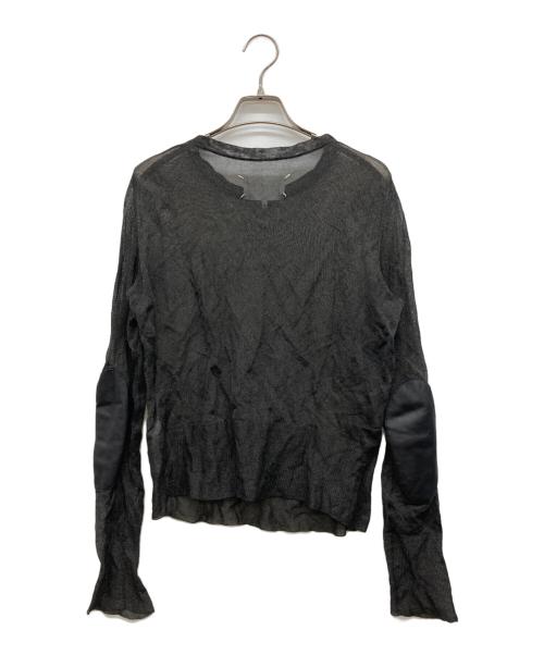 Maison Margiela（メゾンマルジェラ）Maison Margiela (メゾンマルジェラ) レーヨン混レザーエルボーパッチニット ブラック サイズ:Mの古着・服飾アイテム