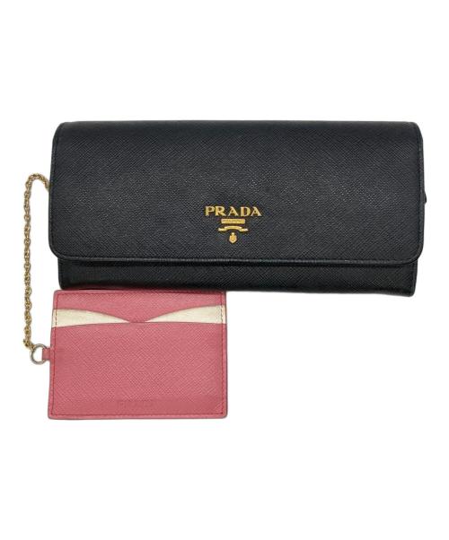 PRADA（プラダ）PRADA (プラダ) バイカラーサフィアーノロングウォレット ブラックの古着・服飾アイテム
