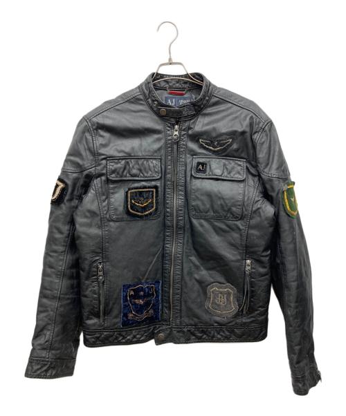 ARMANI JEANS（アルマーニジーンズ）ARMANI JEANS (アルマーニジーンズ) レザーライダースジャケット ブラック サイズ:EU50の古着・服飾アイテム