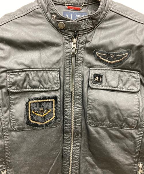 ARMANI JEANS（アルマーニジーンズ）ARMANI JEANS (アルマーニジーンズ) レザーライダースジャケット ブラック サイズ:EU50の古着・服飾アイテム