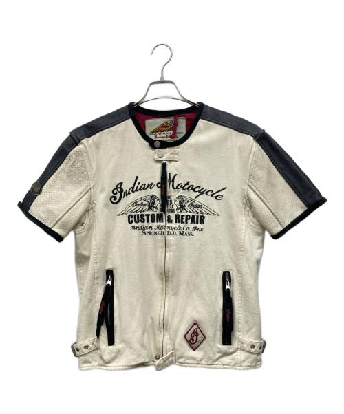 INDIAN MOTORCYCLE（インディアンモーターサイクル）INDIAN MOTORCYCLE (インディアンモーターサイクル) ショートスリーブバイカージャケット ホワイト サイズ:LLの古着・服飾アイテム