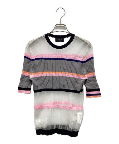 soduk（スドーク）soduk (スドーク) マルチボーダーショートスリーブニット マルチカラー サイズ:なしの古着・服飾アイテム