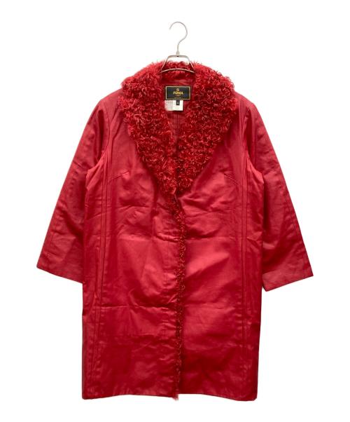 FENDI（フェンディ）FENDI (フェンディ) プードルファーカラーコート レッド サイズ:42の古着・服飾アイテム