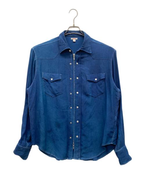 masu（エムエーエスユー）masu (エムエーエスユー) ZIP-UP SILK WESTERN SHIRTS ネイビー サイズ:46の古着・服飾アイテム