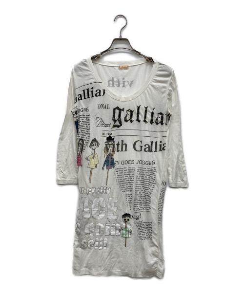 GALLIANO（ガリアーノ）GALLIANO (ガリアーノ) ニュースペーパー柄ロングカットソー ホワイト サイズ:xxsの古着・服飾アイテム