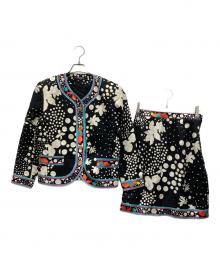 LEONARD FASHION（レオナールファッション）の古着「花柄ジャケット＆スカートセットアップ」｜ブラック