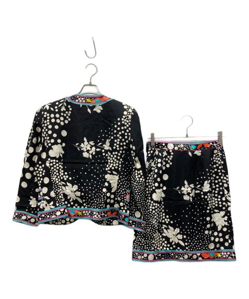 LEONARD FASHION（レオナールファッション）LEONARD FASHION (レオナールファッション) 花柄ジャケット＆スカートセットアップ ブラック サイズ:9AR ｼﾞｬｹｯﾄ:B,82-H90-T156 ｽｶｰﾄ:W66-H92の古着・服飾アイテム
