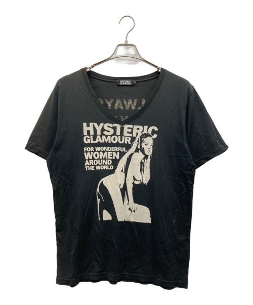 Hysteric Glamour（ヒステリックグラマー）Hysteric Glamour (ヒステリックグラマー) 半袖Vネックカットソー ブラック サイズ:Lの古着・服飾アイテム