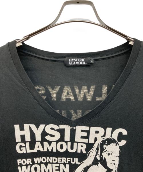 Hysteric Glamour（ヒステリックグラマー）Hysteric Glamour (ヒステリックグラマー) 半袖Vネックカットソー ブラック サイズ:Lの古着・服飾アイテム