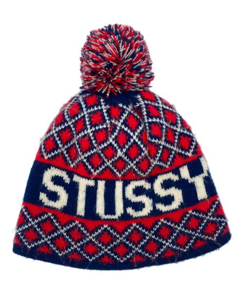 stussy（ステューシー）stussy (ステューシー) ニット帽 レッド×ブルーの古着・服飾アイテム