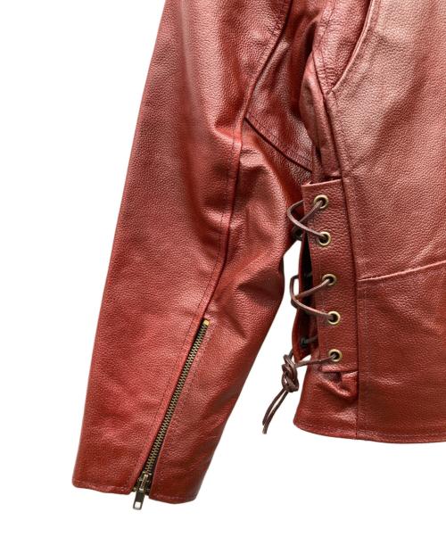 USED（ユーズド）USED (ユーズド) レースアップダブルライダースジャケット ブラウン サイズ:38の古着・服飾アイテム