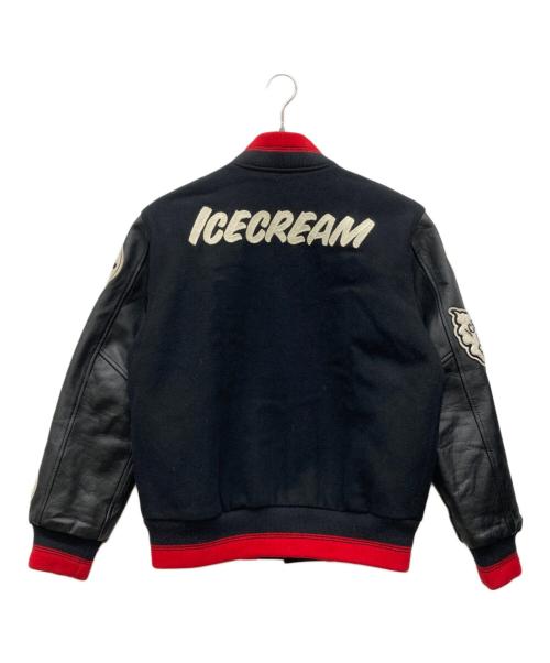 ICE CREAM（アイスクリーム）ICE CREAM (アイスクリーム) レザー切替スタジャン ワッペン ブラック サイズ:Ｍの古着・服飾アイテム