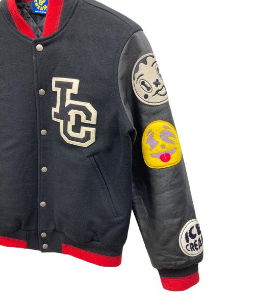 ICE CREAM（アイスクリーム）ICE CREAM (アイスクリーム) レザー切替スタジャン ワッペン ブラック サイズ:Ｍの古着・服飾アイテム