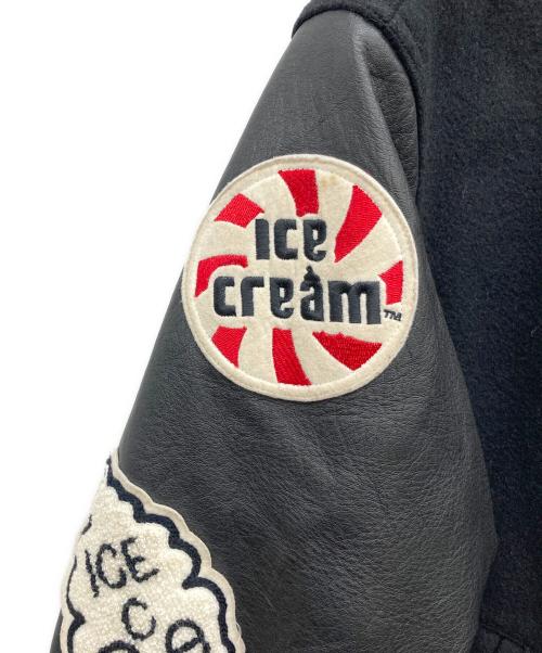 ICE CREAM（アイスクリーム）ICE CREAM (アイスクリーム) レザー切替スタジャン ワッペン ブラック サイズ:Ｍの古着・服飾アイテム