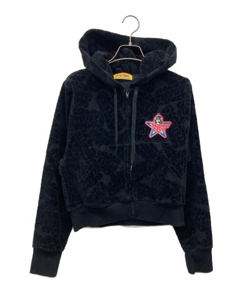 Hysteric Glamour（ヒステリックグラマー）Hysteric Glamour (ヒステリックグラマー) FLAME LOGO柄ジャカード ショート丈パーカー ブラック サイズ:FREEの古着・服飾アイテム