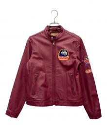 Hysteric Glamour（ヒステリックグラマー）の古着「CAFE RACERワッペン ラムレザーシングルライダースジャケット」｜ピンク