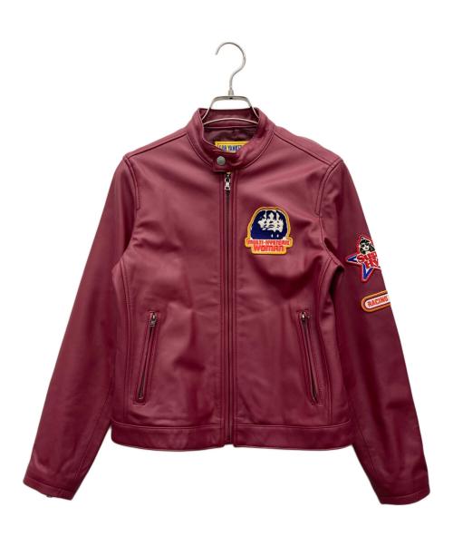 Hysteric Glamour（ヒステリックグラマー）Hysteric Glamour (ヒステリックグラマー) CAFE RACERワッペン ラムレザーシングルライダースジャケット ピンク サイズ:Mediumの古着・服飾アイテム