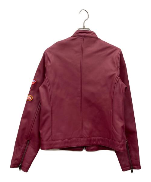 Hysteric Glamour（ヒステリックグラマー）Hysteric Glamour (ヒステリックグラマー) CAFE RACERワッペン ラムレザーシングルライダースジャケット ピンク サイズ:Mediumの古着・服飾アイテム