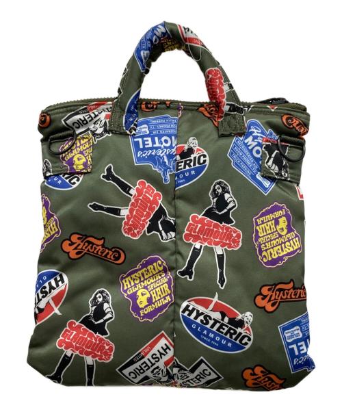 Hysteric Glamour（ヒステリックグラマー）Hysteric Glamour (ヒステリックグラマー) PORTER (ポーター) CLASSIC STICKERS柄 2WAY ミニヘルメットバッグ カーキの古着・服飾アイテム
