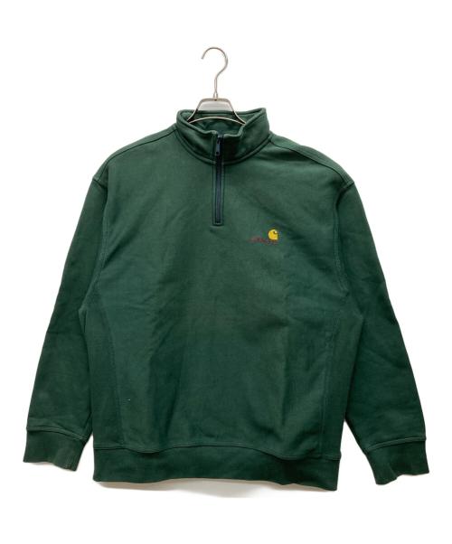 Carhartt WIP（カーハート ワークインプログレス）Carhartt WIP (カーハート ワークインプログレス) HALF ZIP AMERICAN SCRIPT SWEAT グリーン サイズ:XLの古着・服飾アイテム