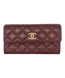 CHANEL（シャネル）の古着「マトラッセキャビアスキンフラップウォレット」｜ボルドー