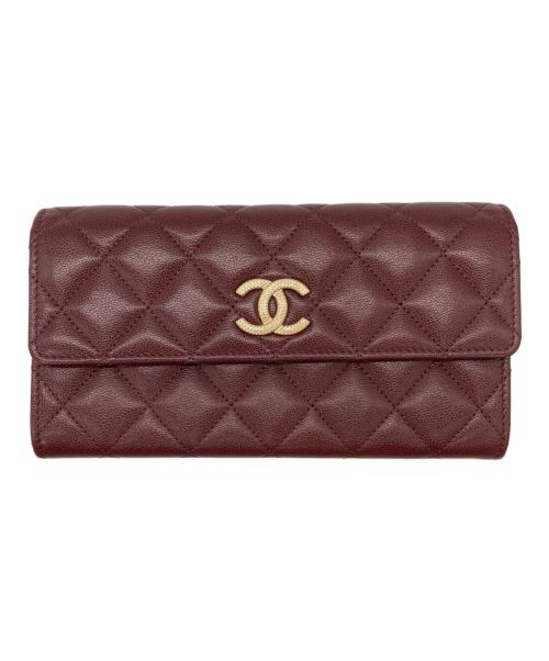 CHANEL（シャネル）CHANEL (シャネル) マトラッセキャビアスキンフラップウォレット ボルドーの古着・服飾アイテム