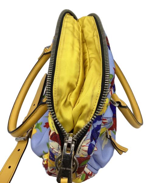 MIU MIU（ミュウミュウ）MIU MIU (ミュウミュウ) フラワープリント2WAYショルダーバック スカイブルーの古着・服飾アイテム